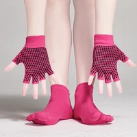 hot selling men women professional yoga socks glove sets 2pcs five toe socksgloves antiskid backless fitness gym sports socks