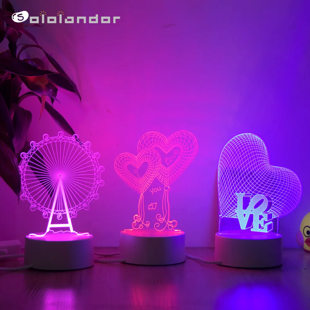 SOLOLANDOR Love 3D лампа креативный 3 цвета Ночник светильник s Новинка Иллюзия ночник