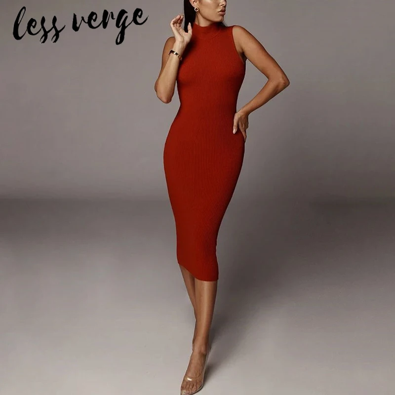 Lessverge длинное трикотажное платье-свитер без рукавов для женщин сезон осень-зима