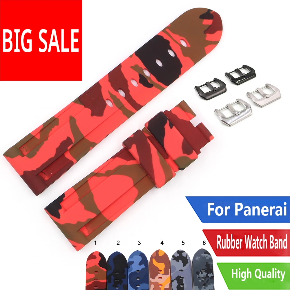 CARLYWET 22 24mm TOP Quality Luxury Camo Grey Waterproof Silicone Rubber Replacement Watch Band Loops Strap For Panerai Luminor