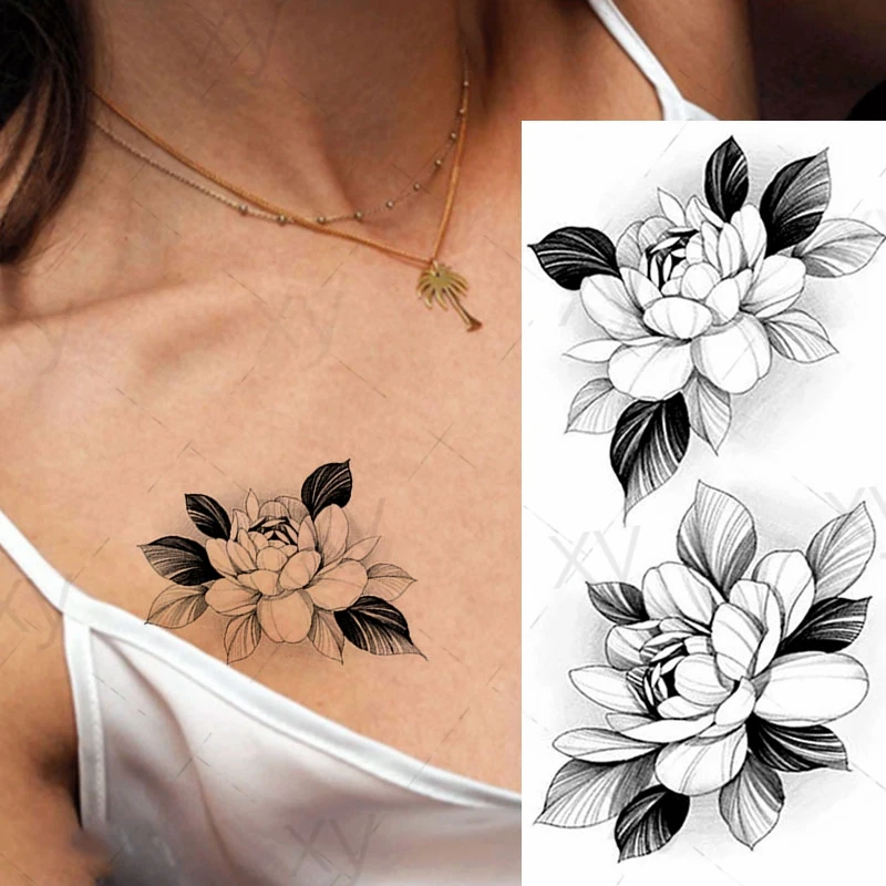 

Sexy Flower Temporary Tattoos for Women Body Art Painting Arm Legs Sticker Realistic Fake Black Rose Waterproof