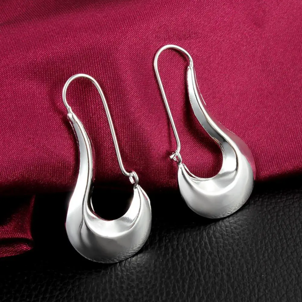 

Minimalist Irregular Geometric Pendant Women Silver Plated Leverback Earrings