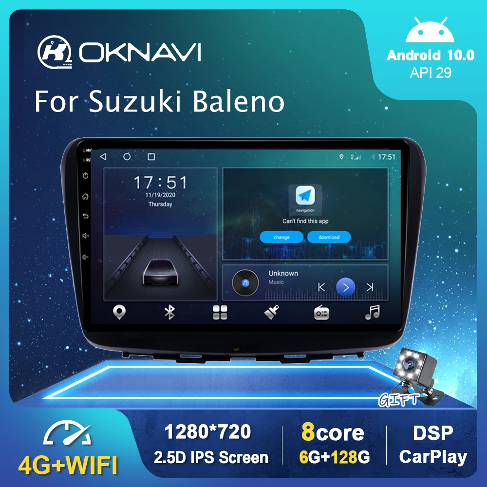 OKNAVI Android 10 0 GPS Автомагнитола для Suzuki Baleno 2016 2019 Carplay Авто WIFI OBD SWC задний подголовник