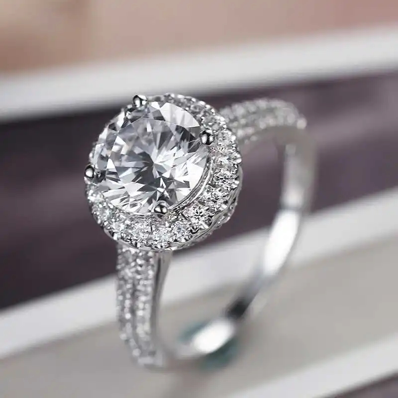 Хорошо Продаем белый кристалл 3CT AAA кубический цирконий свадебное кольцо Halo