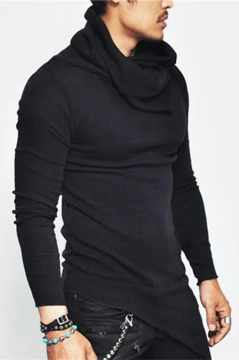 Autumn and Winter Models Men's Pile Collar Long-sleeved T-shirt Irregular Low Swing Large Size Bottoming Shirt Hip-hop | Мужская