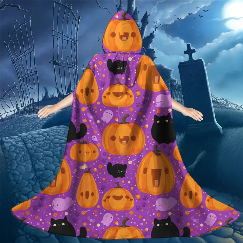 

Children Wearing Cloak Personalized Halloween Pumpkins & Cat and Mouse Hoodie Pet Costumes Hooded Cape Stage Performance Gifts