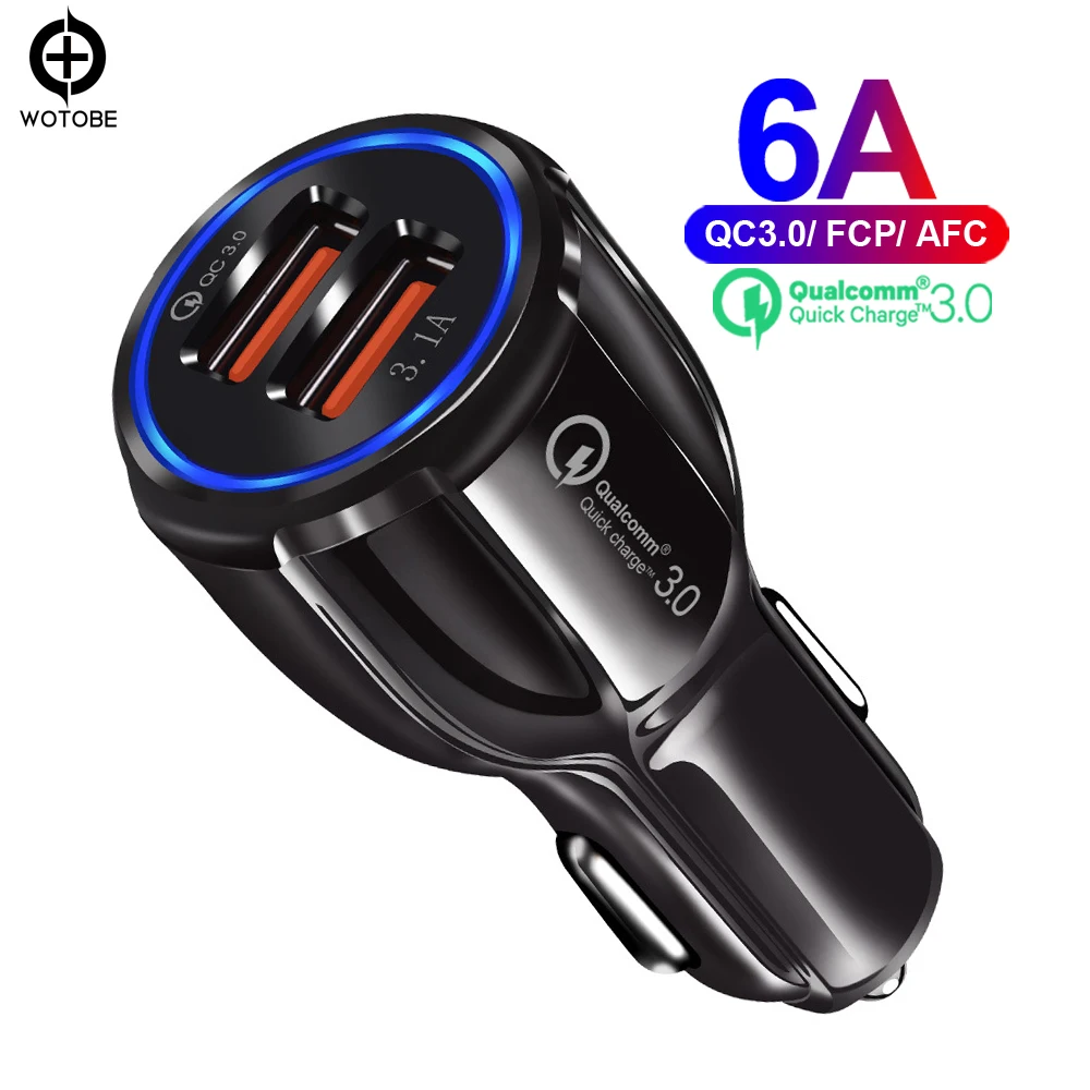 black 30 Вт QC3.0 автомобиля Зарядное устройство, быстрая зарядка 3,0 сотовый телефон Зарядное устройство 2 Порты и разъёмы для iPhone/ipad samsung huawei xiaomi быстрое зарядное устройство для автомобильного и 3A кабель - Цвет: black