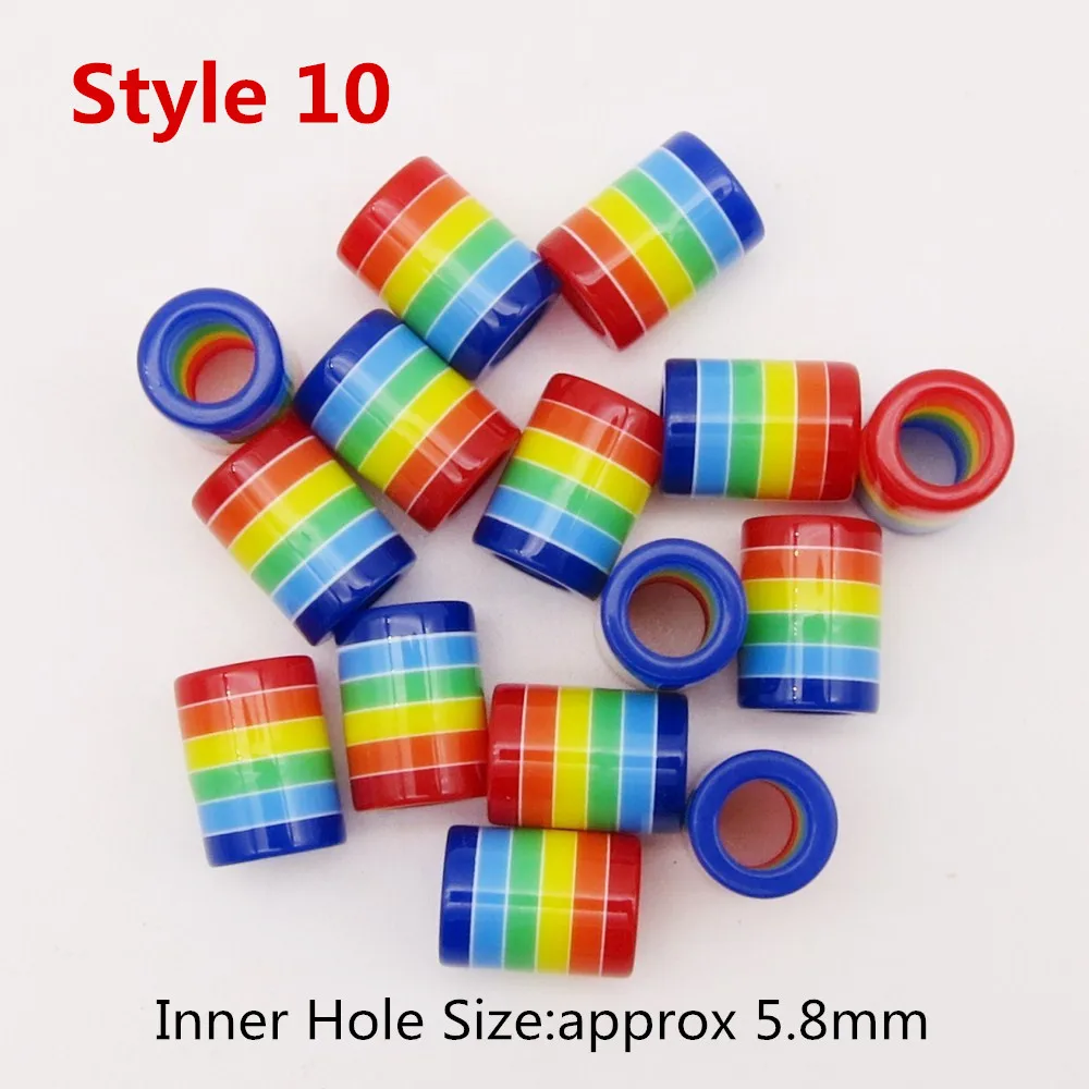 10pcs style 10 10 шт./лот, вязанные крючком косички для детей и женщин, разноцветные косички для волос, дредлок, бусины, кольца, трубка, около 6 мм, отверстие для волос, аксессуары - Цвет: 10pcs style 10