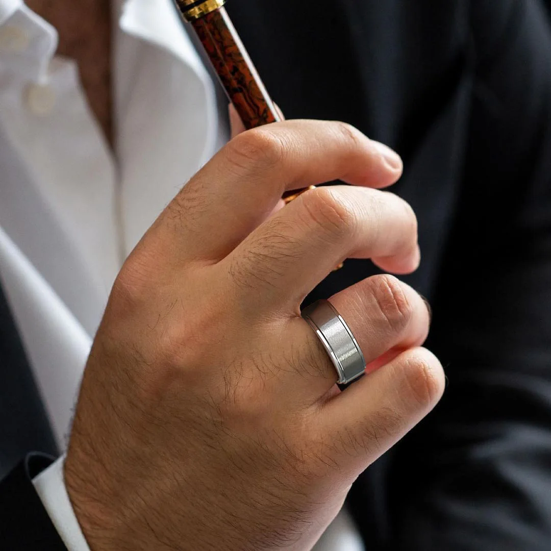 

8mm Wedding Band Mens, Men Edges Ring, Stainless Steel Brushed Men Basic Rings