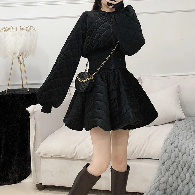 Женский зимний комплект из 2 предметов Стеганая юбка пачка с высокой талией и