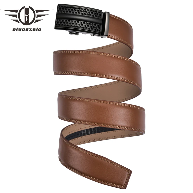 

Fashion Brown Men's Belt Cowskin Genuine Leather Automatic Buckle Belts for Men Waist Simple Desginer Business Male Belt B219