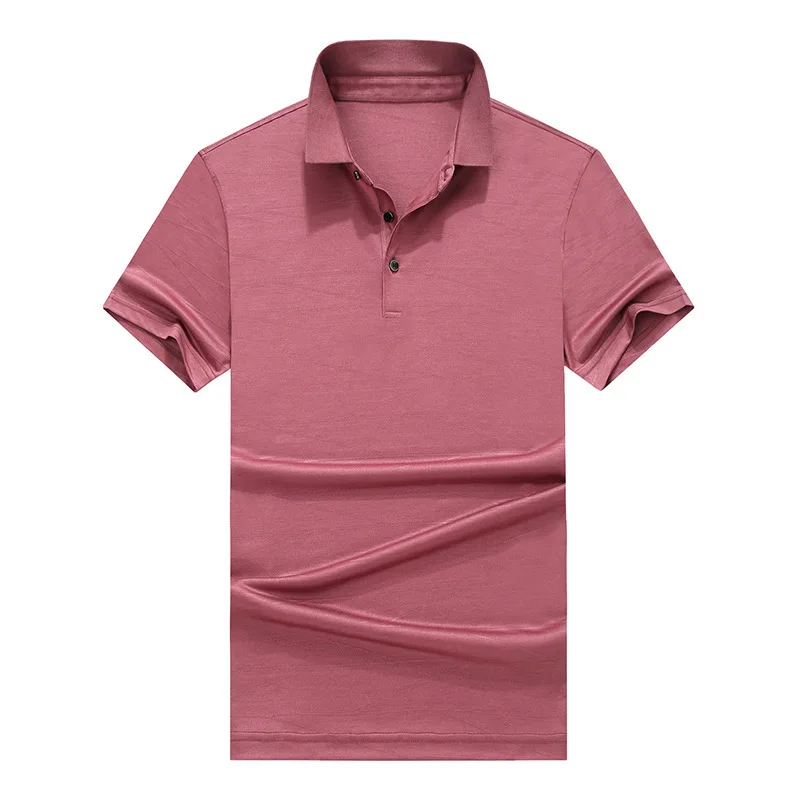 

Business Vintage Retro Casual Mens Polo Shirts Luxury Pure Silk High Quality Soft Short Sleeve Summer Regular Fit Polos Clothes