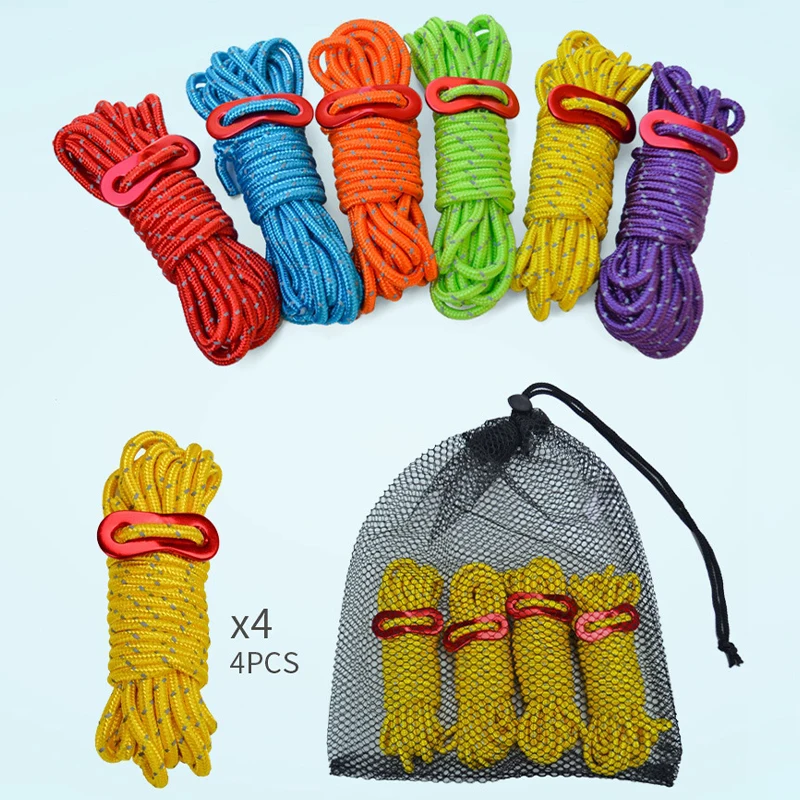 

4pcs Wind Rope with S-Shaped Hooks Buckle for Outdoor Camping Hiking Survival Parachute Cord Lanyard Tents Rope Strap