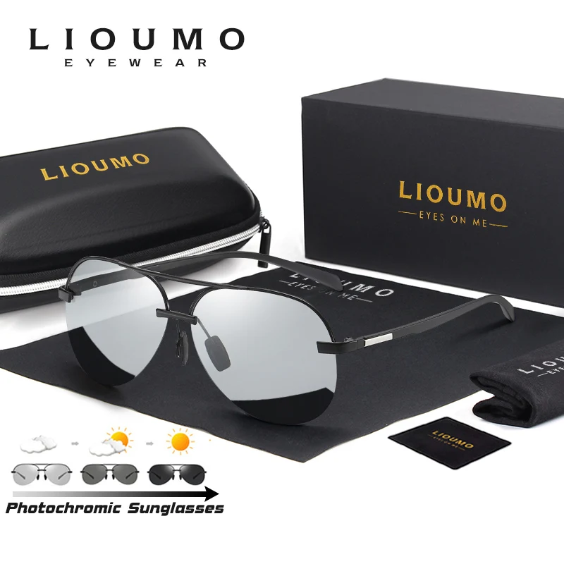 

LIOUMO Ultralight Design Pilot Sunglasses Men Polarized Photochromic Glasses Women Chameleon Goggle UV400 gafas de sol hombre