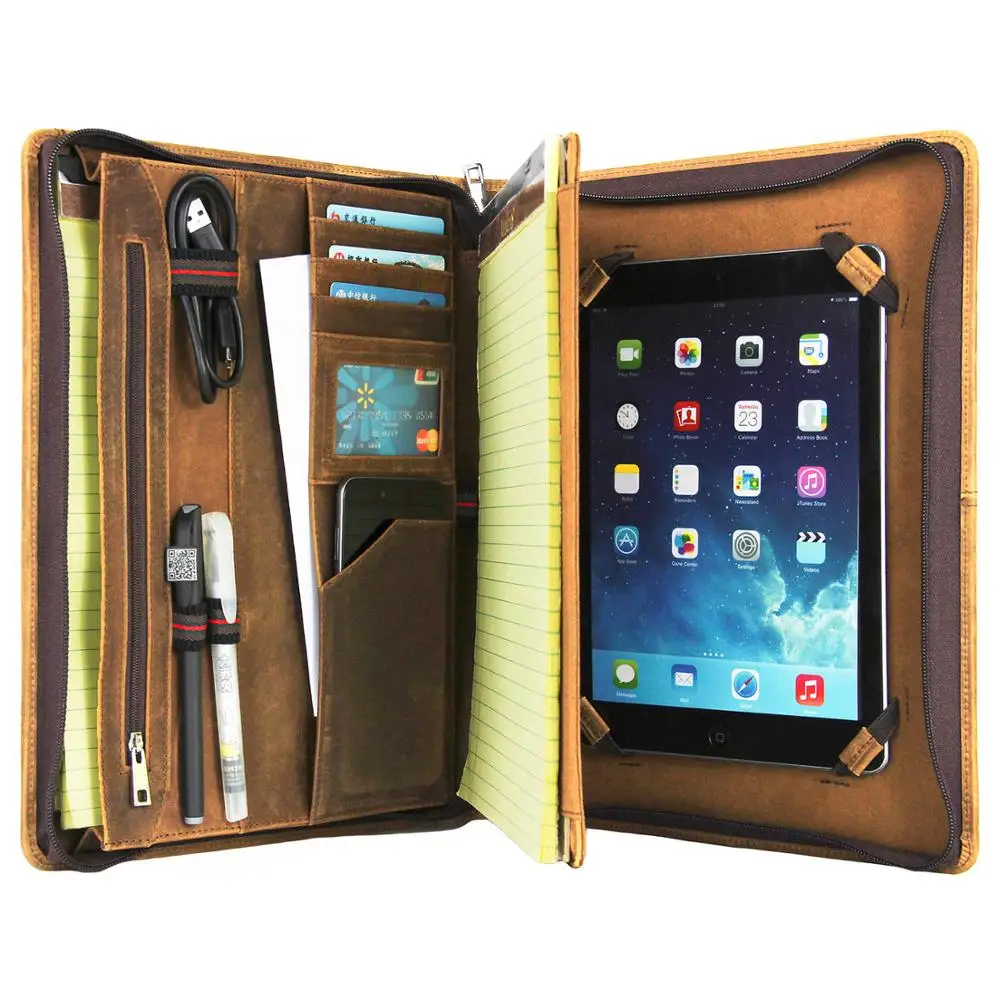 For iPad Pro 9.7 Ручной работы Ретро Crazy-Horse кожаный портфель А4 Папка, персонализированный бизнес Padfolio Органайзер портфель чехол - Color: For iPad Pro 9.7