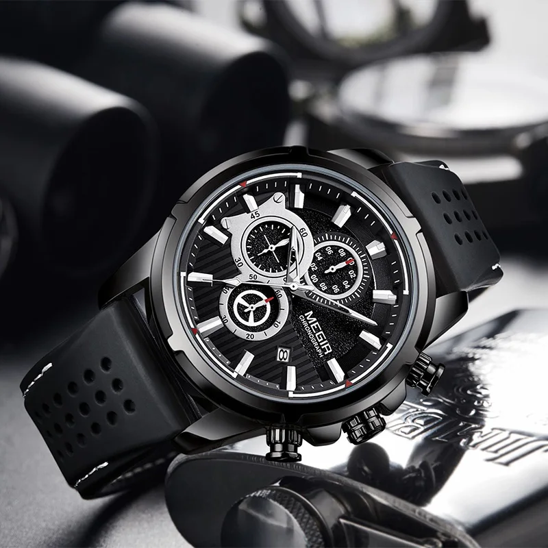 

Relogio Masculino MEGIR Chronograph Quartz Watch Men Clock Luxury Brand Silicone Sport Watches Mens Army Military erkek kol saat