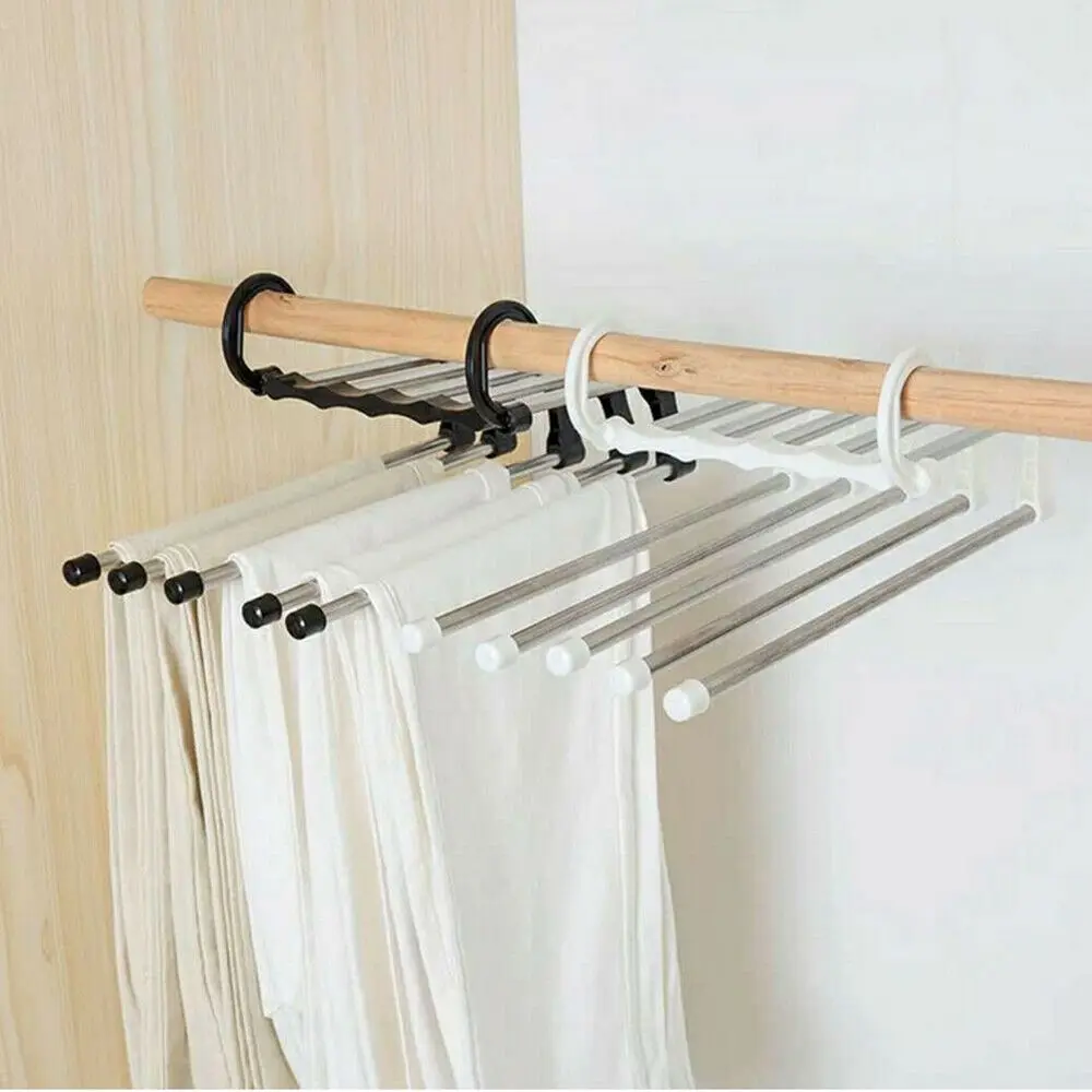 

5 In 1 Hanger Pant Rack Shelves Stainless Steel Magic Wardrobe Clothing Hangers Retractable Multi-functional Clothes Rack Newest