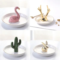 ceramic jewelry plate flamingo pineapple cactus rabbit deer iron tower elephant model storage tray decorative ornaments crafts
