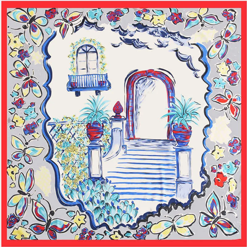 Платок-Палантин женский из 100% саржевого шелка квадратный с принтом Парижского