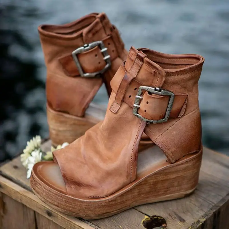 

Summer Shoes Women Sandals Sexy Peep Toe Side Hollow Female Buckles Sandals Casual Solid Color Comfortable Wedges Lady Sandals