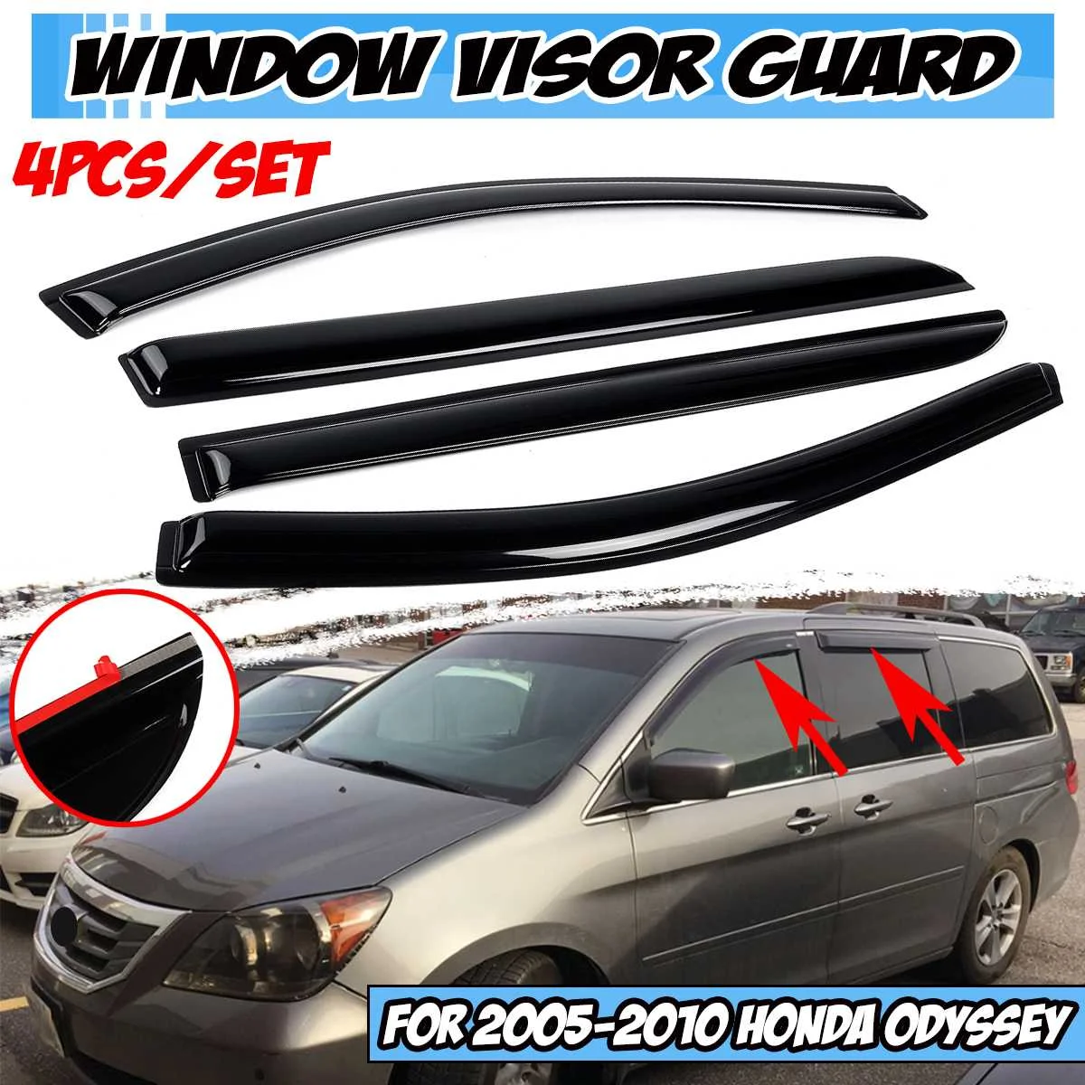 

New 4x Black Tinted Car Side Window Visor Guard Vent Rain Guard Awnings Shelters Cover Trim For Honda For Odyssey 2005-2017