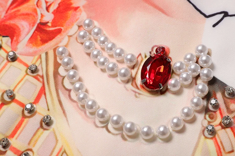 

New Fashion Dress Women's High Quality Runway Vintage Queen Diamonds Beading Loose Dress