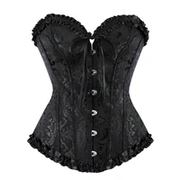corset bustier top overbust sexy lingerie women plus size lace up brocade vintage floral pink black white blue