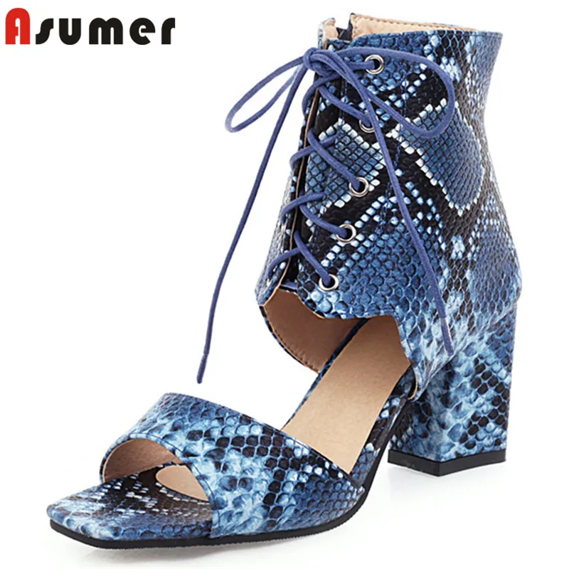 Женские босоножки на шнуровке ASUMER повседневные сандалии со змеиным принтом