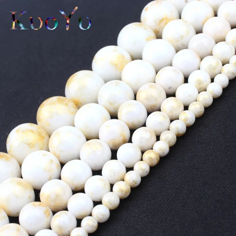 Натуральный камень белые бусины из нефрита Красочные Золотые круглые свободные