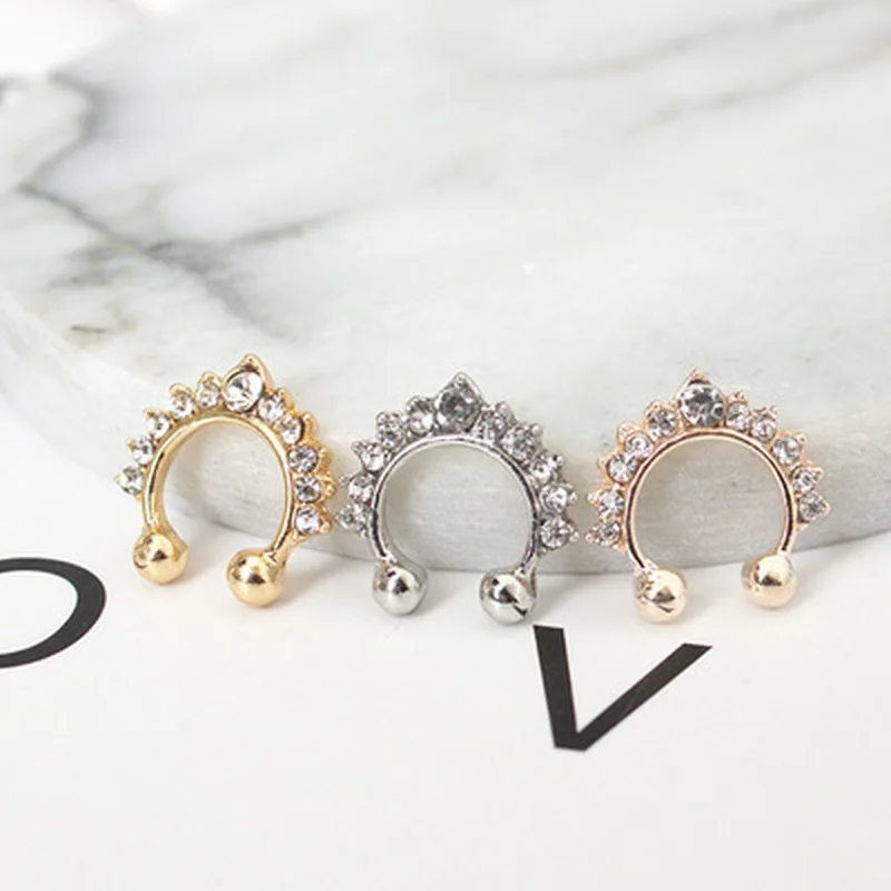 Винтажные серьги клипсы с кристаллами манжеты без пирсинга кольцо для носа новые