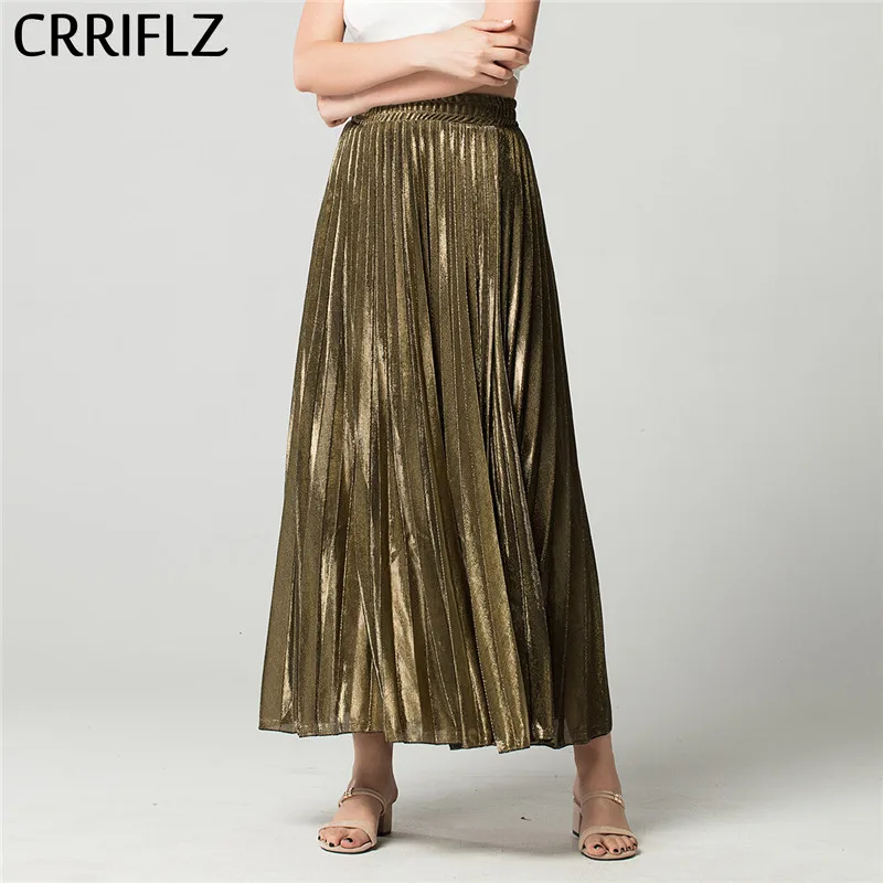 Женская плиссированная юбка CRRIFLZ золотистая облегающая трапециевидная с высокой