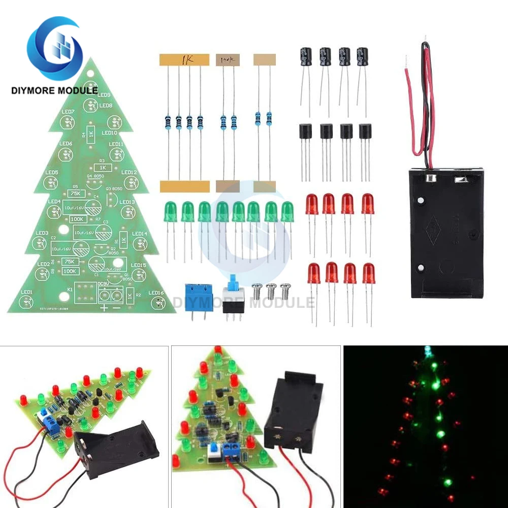Diy Kit Electronic PCB Board Module Christmas Trees LED Circuit Red Green Flash Light Electronic Suit