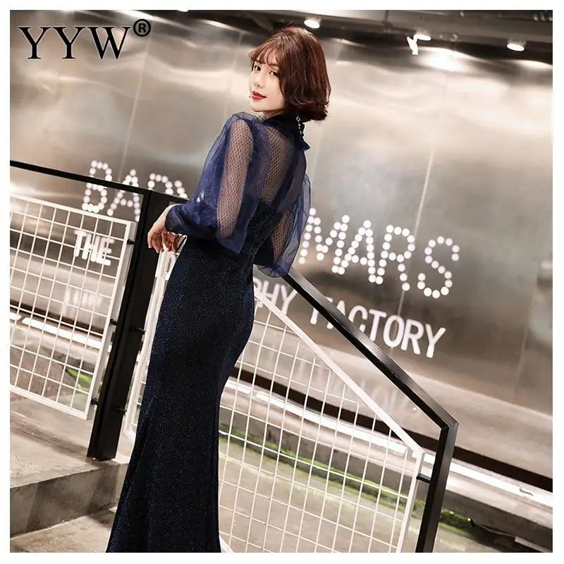

Gothic Evening Party Dress Long Sleeve Bow Tie Long Dresses Women Mesh Patchwork Mermaid Dress Kawaii Princess Clothing Vestidos