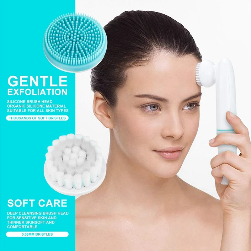

Facial Cleansing Brush - 2 in 1 Sonic Face Brush with Brush Head - 2 Speed Electric Waterproof Facial Brush for Deep Cleansing B