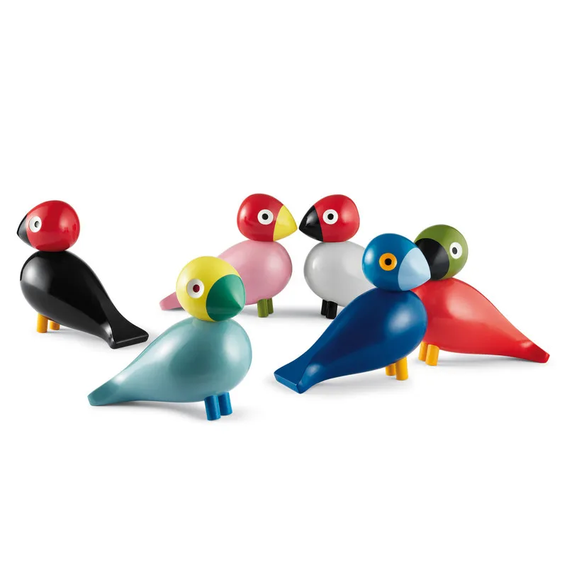 

Handmade Bird Figurines Ornaments Colorful Painted Sculpture Animal Home Decoration Nordic Wood Carving Puppet Wooden Denmark