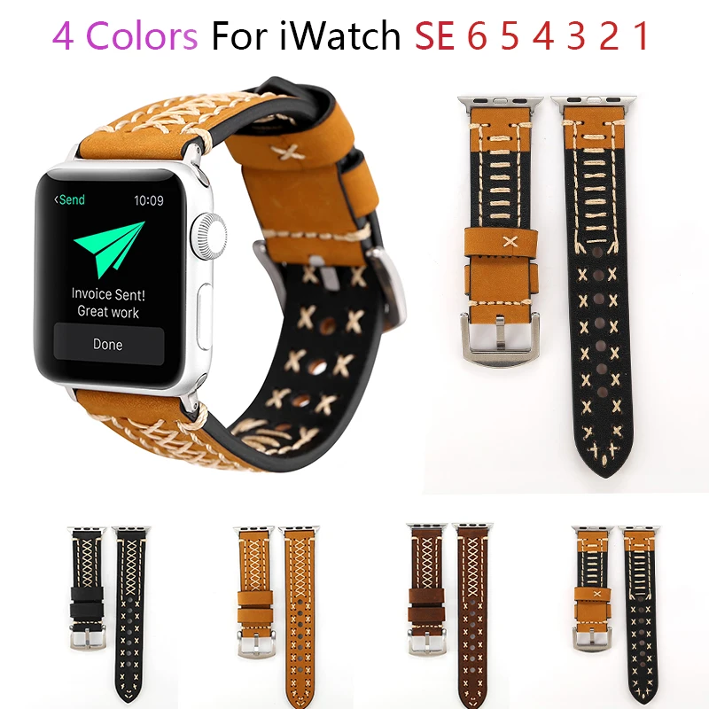 Кожаный ремешок для apple watch band SE 6 5 4 40 мм 44 ремешки iWatch series 3 2 38 42 | Наручные часы
