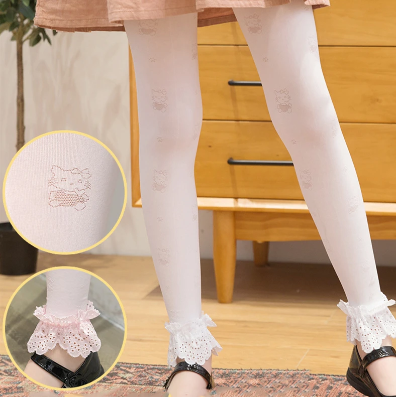 2020 New Spring Lace Summer Thin Pantyhose Tights for Children Stockings Girls Toddler Baby Princess Bow Kitty Print | Детская одежда и