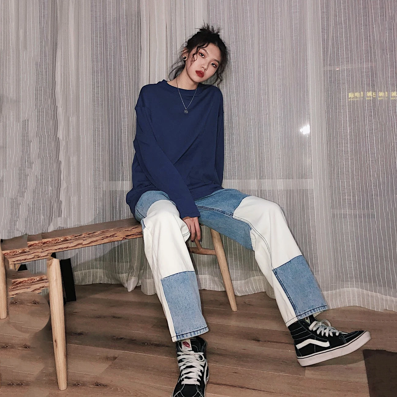 

Home made / off-axis debut huge multi panel straight tube daddy's drop sense leg length multi pair jeans for men and women