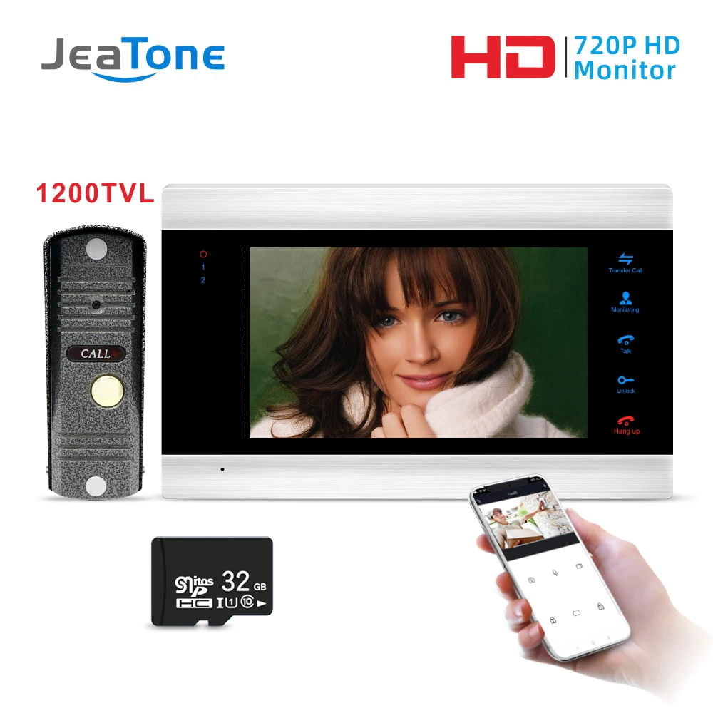 Видеодомофон Jeatone 7 дюймов Wi Fi умный IP домофон с водонепроницаемой камерой 1200TVL
