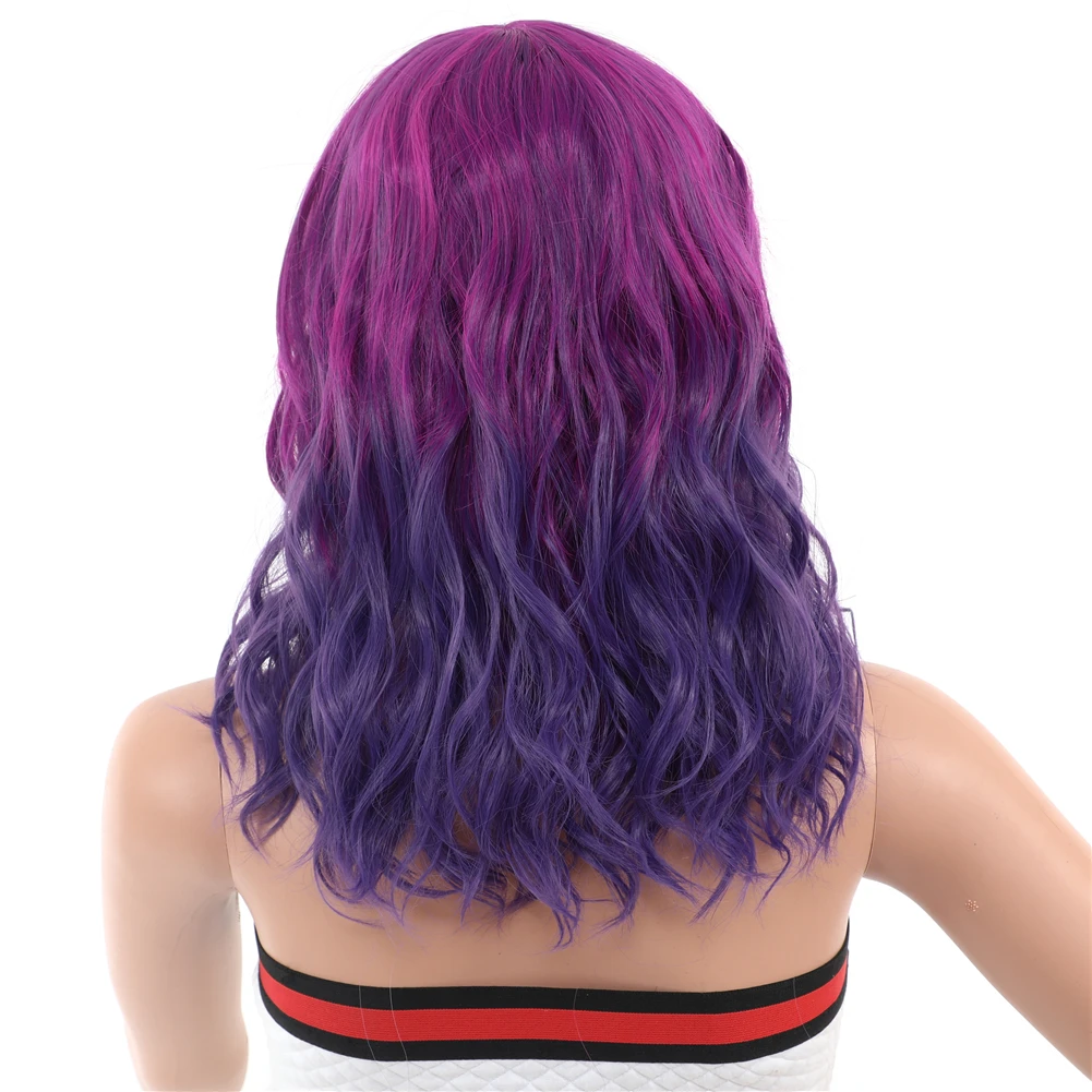 YunRong Ombre Bob Wavy Wig Curly Hair with Bang Highlight Color Heat Resistant Synthetic 2 Tone Natural Pink Purple | Шиньоны и парики