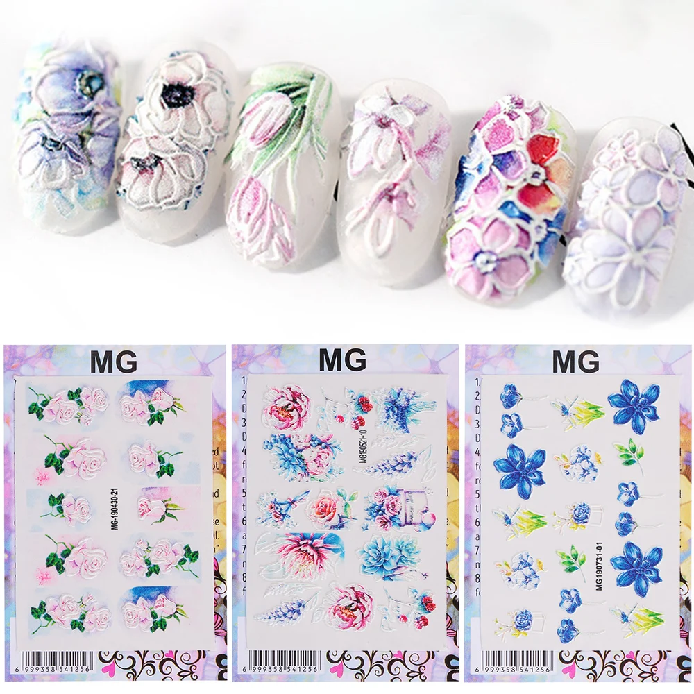 3D Acrylic Engraved Nail Sticker Beautiful Dancing Gril Snow Shape Water Decals Empaistic Nail Water Slide Decals DIY Nail Art