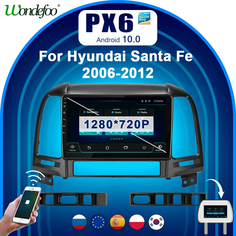 PX6 магнитола 2 din Android 10 Автомагнитола радио для Hyundai Santa Fe 2006 2007 2012 Авто Аудио bluetooth
