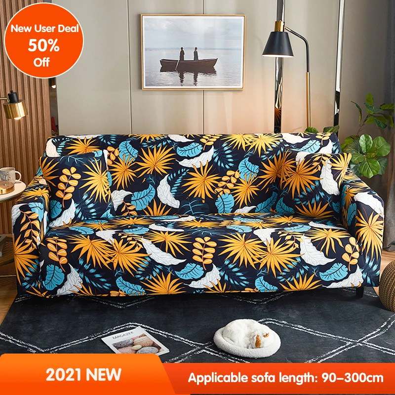 

Elastic Printed Sofa Cover For Living Room Chaise Longue, 1 2 3 4 Seater, L-Shaped Couch Slipcover,Nordic Creative Leaf Style