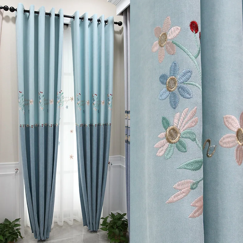 

Embroidered Fresh Korean Pastoral Warm Nordic Minimalist Modern Living Room Master Bedroom Floor-to-ceiling Curtains