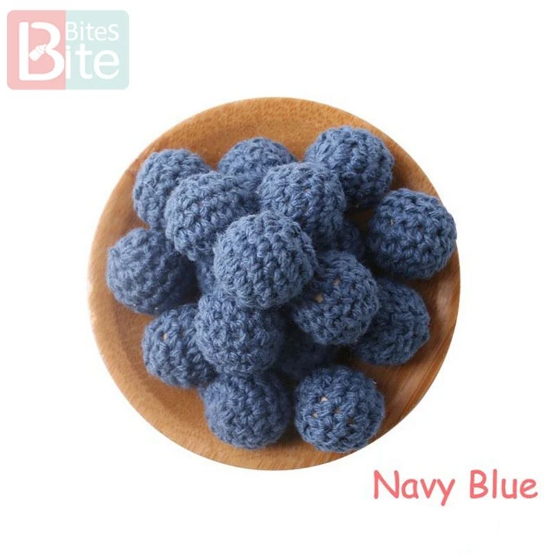 Navy Blue Кусачки 20шт 20 мм деревянное вязание крючком детский Прорезыватель вязаные бусины пустые DIY цепочка для прорезывания зубов подарки Детские товары Bpa бесплатно - Цвет: Navy Blue