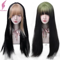 yiyaobess long straight wig with bangs synthetic lolita hair green black blonde ombre cosplay wigs for women pelucas naturales