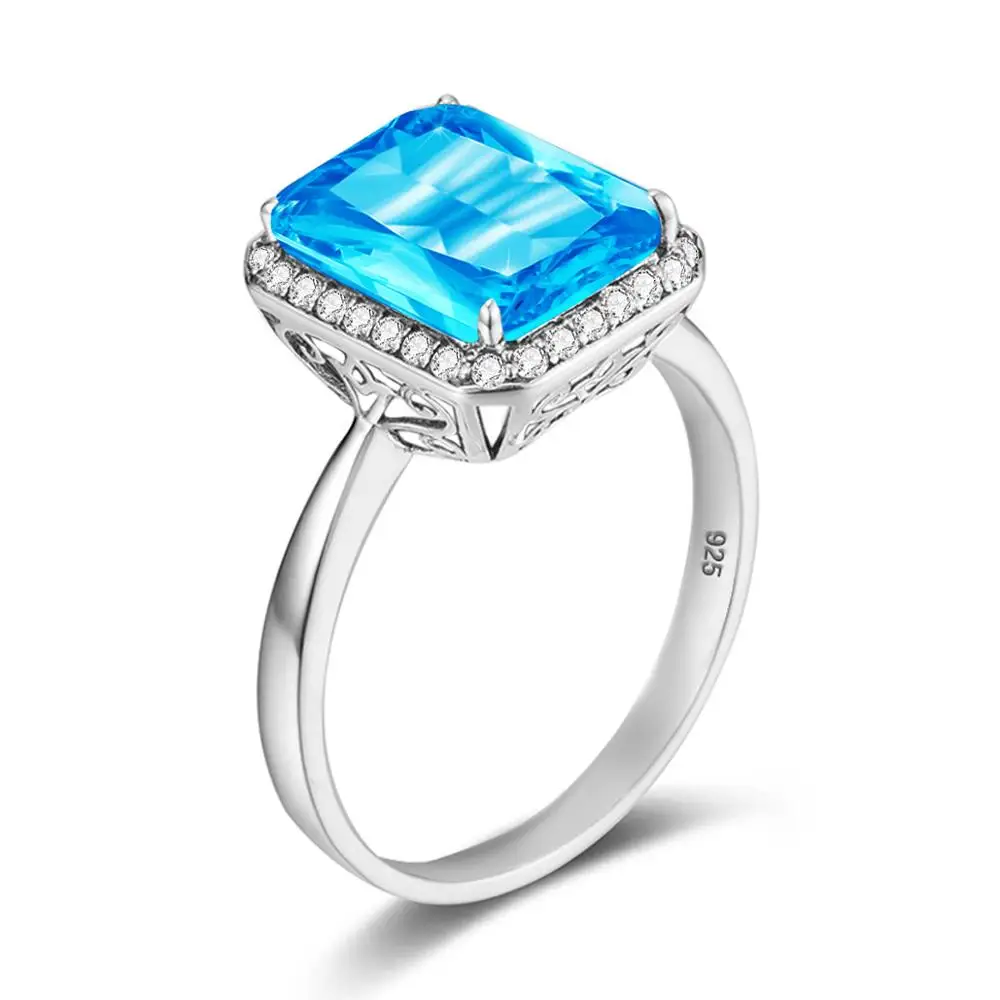 

Szjinao Silver 925 Jewelry Rings Woman Blue Toapz Gemstone Square Platinum Cute Engagement Ring Wedding Party Birthstone Gift