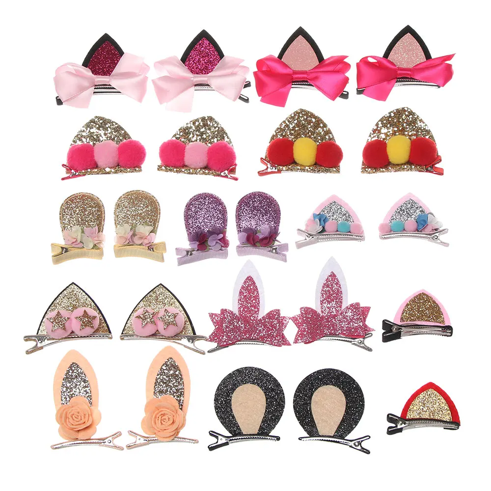 1 пара милые заколки для волос девочек блестящие радужные фетровые с цветами