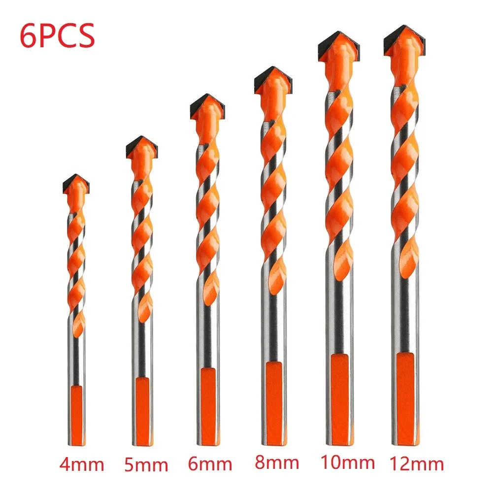 

6 шт. строительные сверла, многофункциональные сверла для плитки, стекла, керамики, мрамора, стекла, сверла, витые лопатки, треугольные сверл...