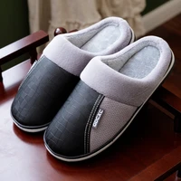 plus size 48 mens slippers home winter indoor warm shoes thick bottom plush waterproof leather house slippers man cotton shoes
